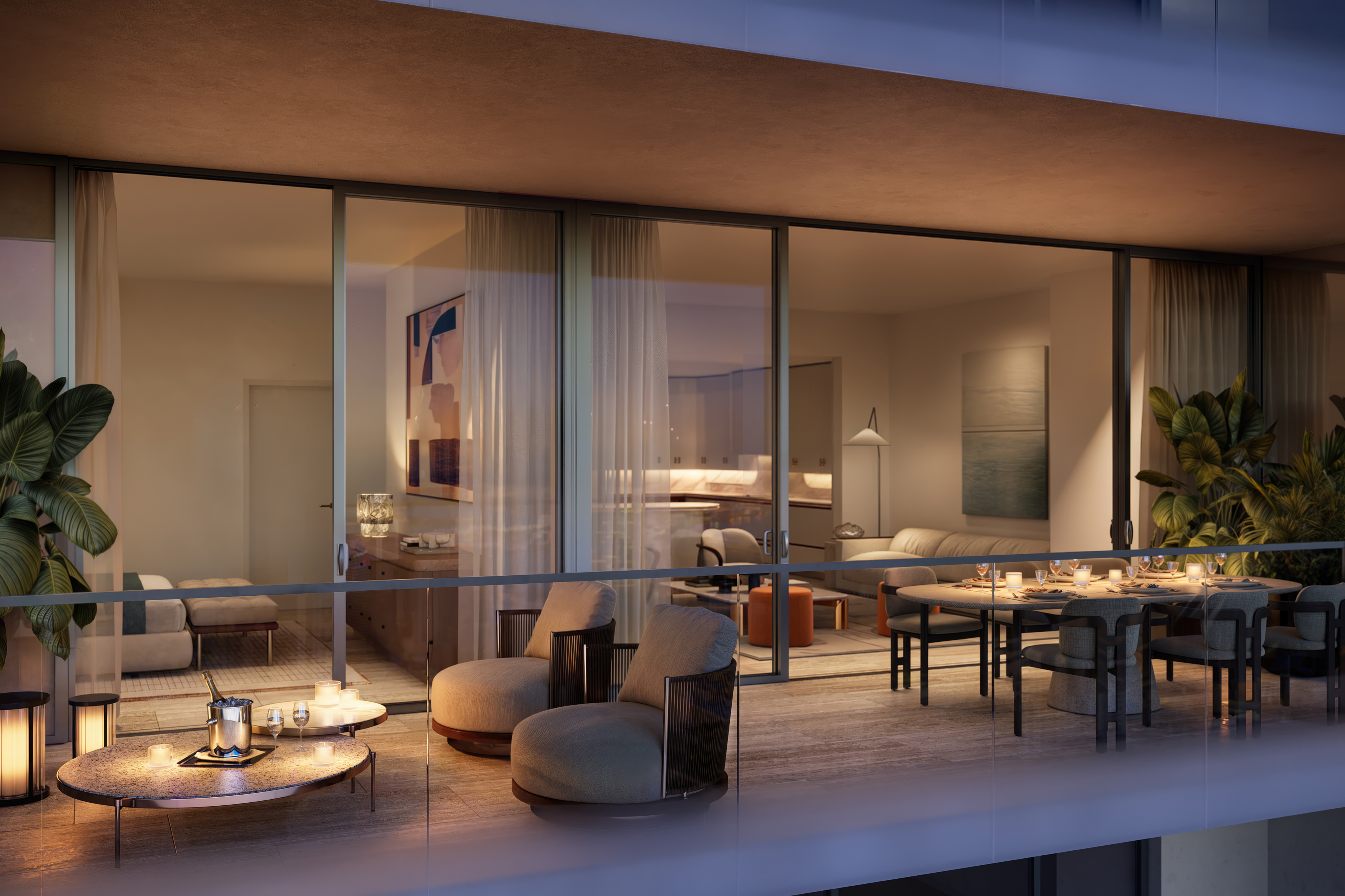 Faena Residences Miami Collection I living room with floor-to-ceiling glass and river views