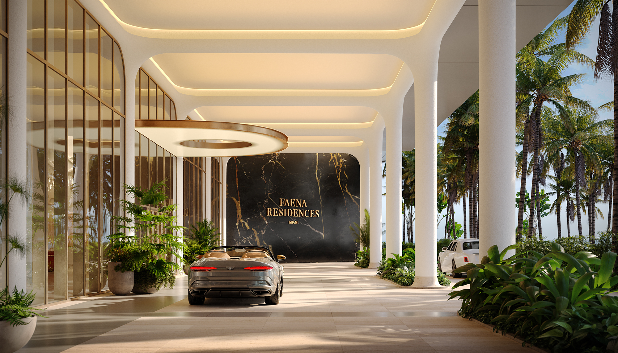 Private porte-cochère entrance along the riverfront at Faena Residences Miami