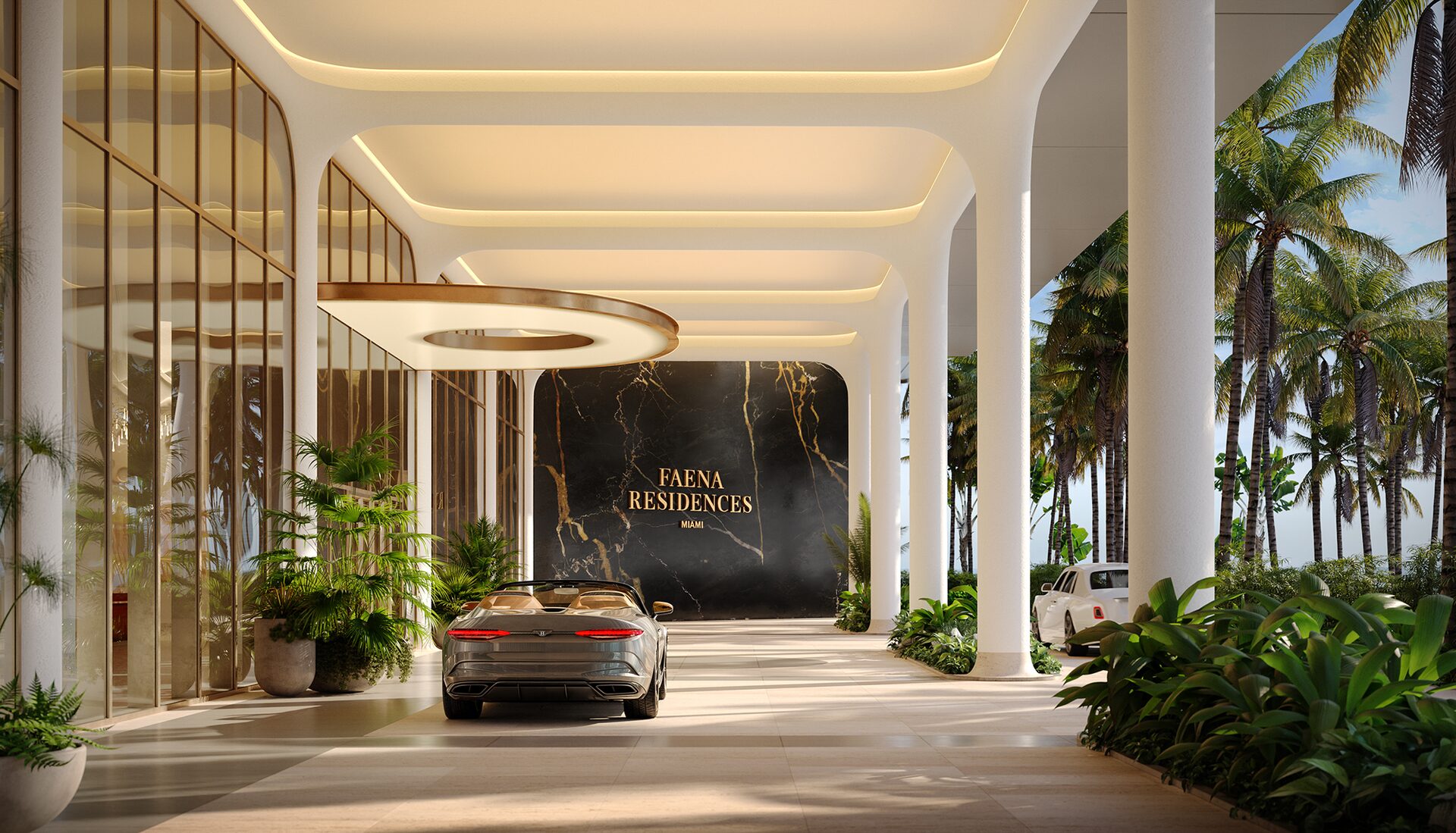 Private porte-cochère entrance along the riverfront at Faena Residences Miami